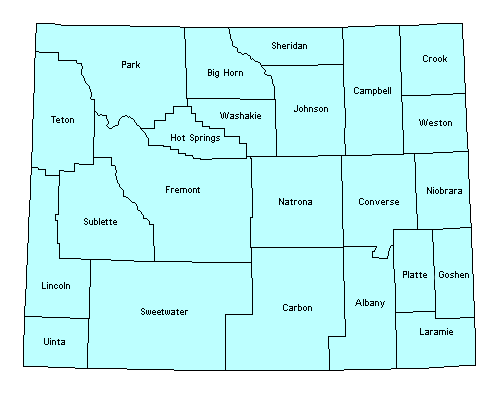 Wyoming County Outline Map.